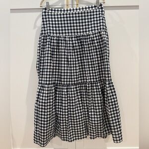 J. Crew Navy Blue and White Gingham Maxi Skirt